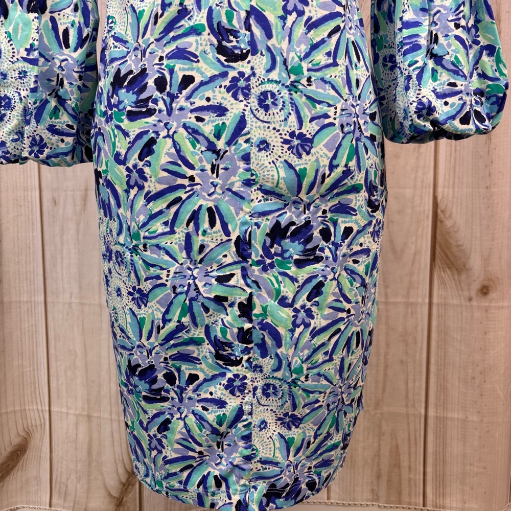 Lilly Pulitzer Carlile Sheath Dress Bell Sleeve Iris Blue High Maintenance Sz Sm - Picture 7 of 16